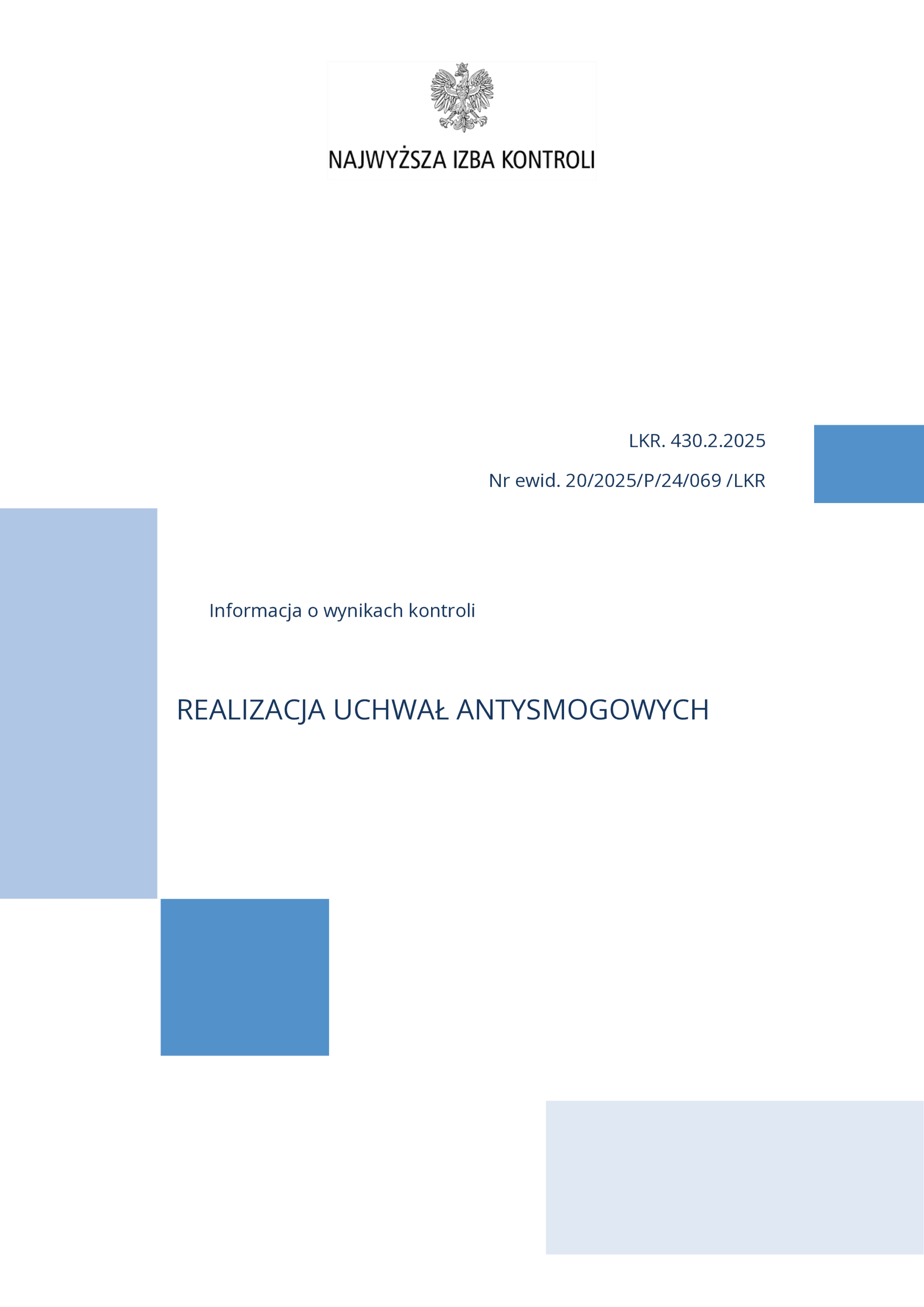 Realizacja uchwał antysmogowych (NIK, Informacja o wynikach kontroli P/24/069, 31 października 2025)
