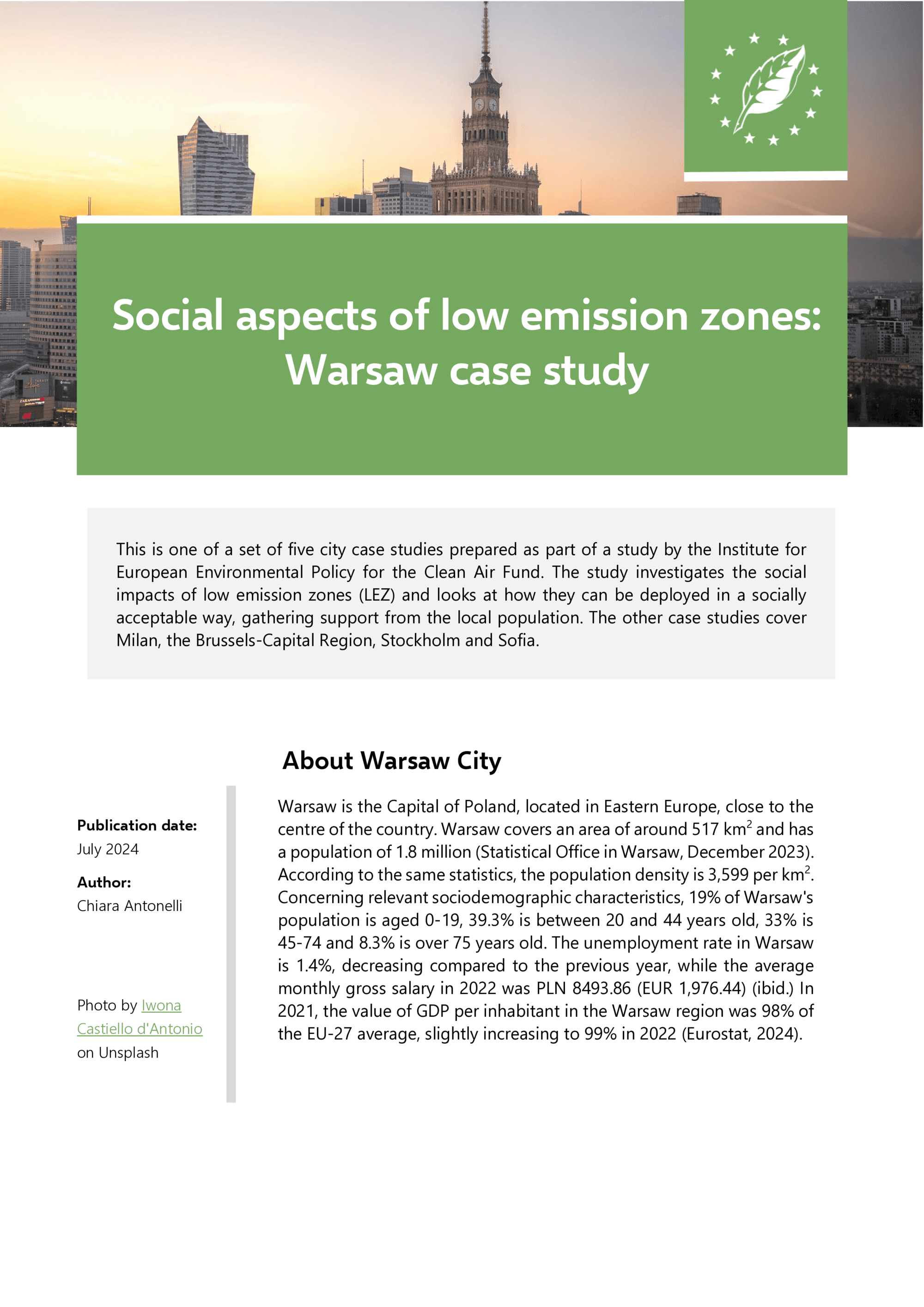 Social aspects of low emission zones: Warsaw case study (IEEP policy brief, July 2024)